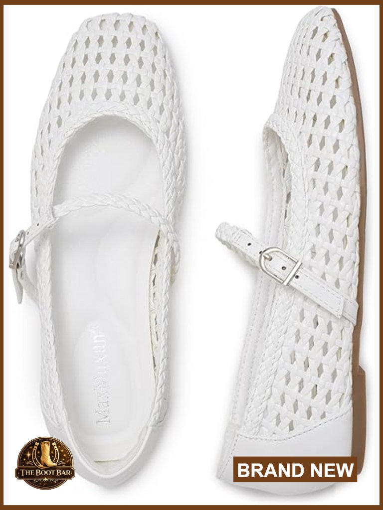 Square Toe Mary Jane Ballet Flats Woven Upper Cushioned Insole Adjustable Buckle